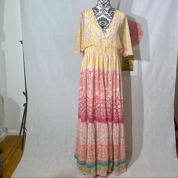 House of Harlow NWT Maxi Printed Dress Button Down Medium - Picture 3 of 15